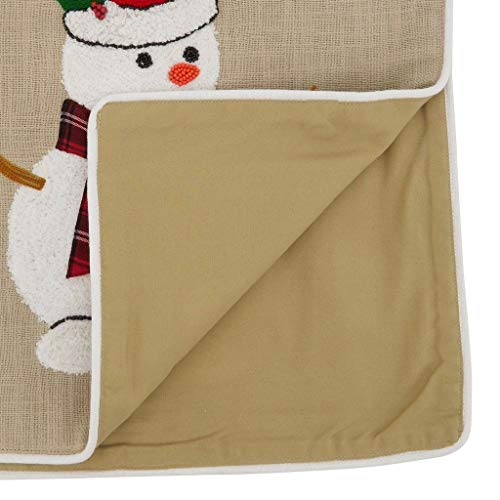 Fennco Styles Embroidered Snowman Christmas Cotton Table Runner 16" W x 72" L - Natural Festive Table Cover for Home Décor, Dining Table, Banquet, Holiday, Family Gathering and Special Occasion