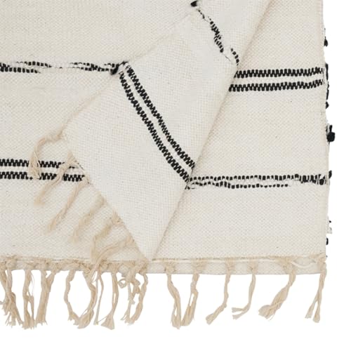 Fennco Styles Striped Cotton Table Runner with Fringe 16" W x 72" L - Natural Woven Table Cover for Everyday Use, Dining Room, Banquets, Family Gatherings, Holidays and Home Décor