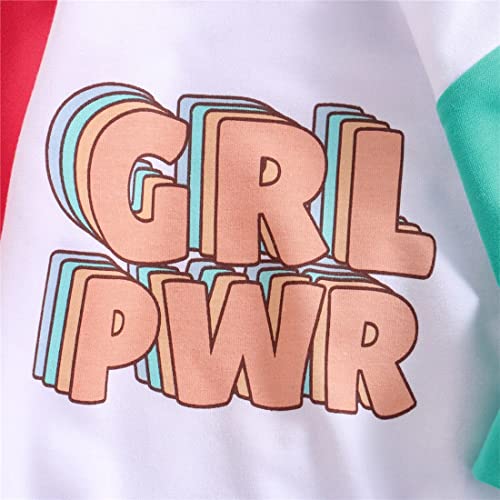 stylesilove Infant Baby Girl PWR Color Block Long Sleeve Cotton Sweatshirt Romper Toddler Girls Oversized Jumpsuit