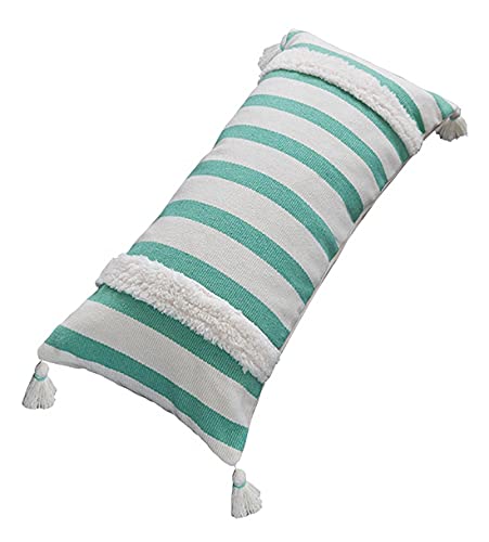 Fennco Styles Handcrafted Tufted Striped Tassel Decorative Lumbar Throw Pillow Cover 14" W x 32" L - Cushion Case for Home, Couch, Living Room, Bedroom, Office Décor