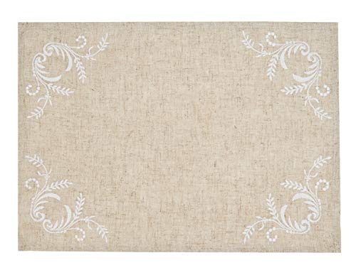 Fennco Styles Delicate Embroidered Vine Linen Blend Table Runner 16 x 72 Inch - Natural Table Cover for Home, Dining Room Décor, Banquets, Everyday Use and Special Occasion