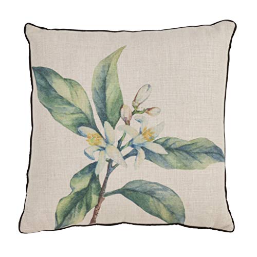 Fennco Styles Floriculture Collection Heritage Citrus Flower Botanical Print 18 x 18 Inch Throw Pillow with Case & Insert – Natural Accent Pillow for Couch, Bedroom and Living Room Décor