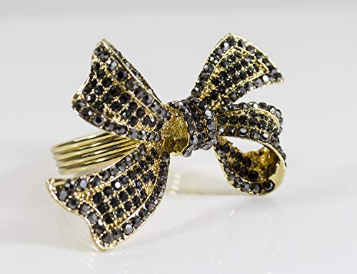 Fennco Styles Stunning Crystal Bowknot Gold-Plated Napkin Rings Wedding Holiday Table Decoration - Set of 4