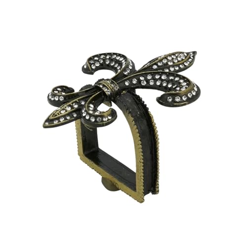 Fennco Styles Bejeweled Fleur De Lis Metal Napkin Rings, Set of 4 - Black Napkin Holders for Home Decor, Dining Table, Banquets, Family Gathering and Special Occasions