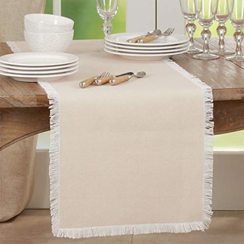Fennco Styles Fringe Border Design Cotton Table Runner 16" W x 72" L - Table Cover for Christmas, Holiday, Dining Table, Everyday Use, Banquets and Special Occasion