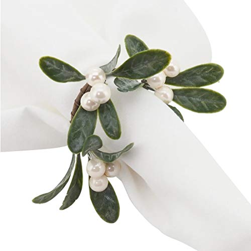 Fennco Styles Handmade Christmas Decorative Napkin Rings, Set of 4 - Green Napkin Holders for Home, Dining Room, Banquet, Family Gathering, Holiday Decor and Special Occasion