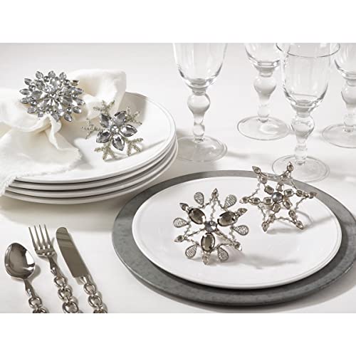 Fennco Styles Beaded Snowflake Holiday Napkin Rings, Set of 4 - Silver Jeweled Napkin Holders for Home Décor, Christmas, Banquets, Weddings and Special Occasions