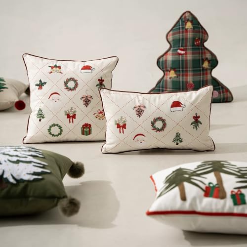Fennco Styles Christmas Design Velvet Filled Throw Pillow 18" W x 18" L - White Festive Cushion for Home, Winter Holidays Décor, and Special Occasions
