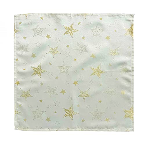 Fennco Styles Holiday Embroidered Metallic Star Tablecloth 70" W x 70" W - Ivory Woven Table Cover for Home Décor, Banquet, Family Gathering, Christmas, Special Occasion