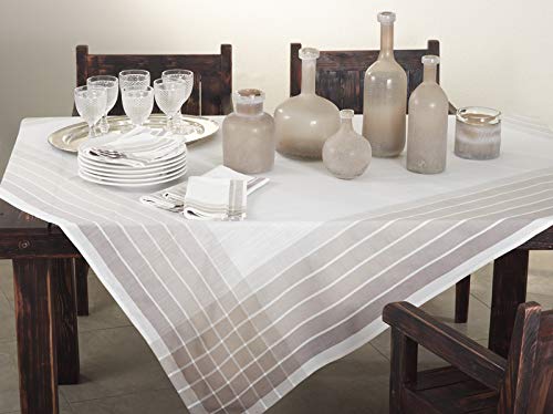 Fennco Styles Café Roma Striped Design Ombré Ivory Tablecloth for Home Décor, Dining Room, Parties, Machine Washable