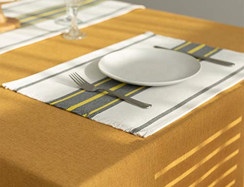 Fennco Styles Neural Stripes Fringe Canvas Cotton Table Linen
