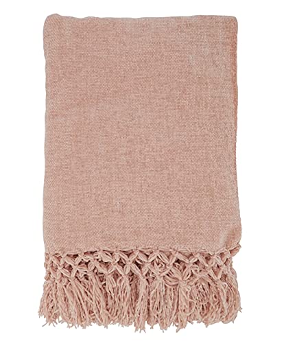 Fennco Styles Hand Knotted Chenille Throw 50" W x 60" L - Solid Throw Blanket for Couch, Living Room, Bedroom, Christmas, Holiday and Home Décor
