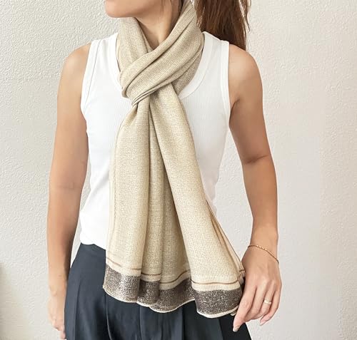 stylesilove Women Shimmering Striped Scarf Silk-like Scarves Ultra Lightweight Soft Shawl Neck Wraps