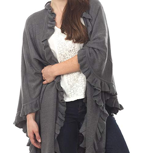 stylesilove Michonne Collection Knit Ruffled 44 x 78 Inch Wrap Poncho Cape for Cold Weather