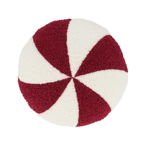 Fennco Styles Peppermint Candy Decorative Filled Throw Pillow 16" X 16" Round - Red and White Holiday Accent Pillow for Christmas, Home, Couch, Bedroom, Living Room and Office Decor