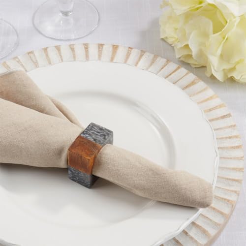 Fennco Styles Mango Wood & Resin Modern Square Napkin Rings, Set of 4