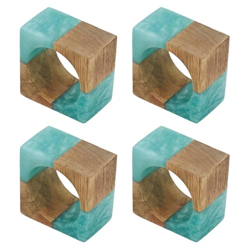 Fennco Styles Mango Wood & Resin Modern Square Napkin Rings, Set of 4