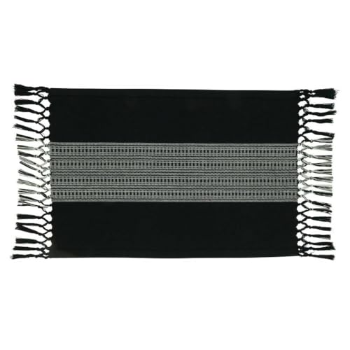 Fennco Styles Banded Stripe Fringe Placemats 14" W x 20" L, Set of 4 - Cotton Woven Table Mats for Home, Dining Table Décor, Banquets and Special Occasion