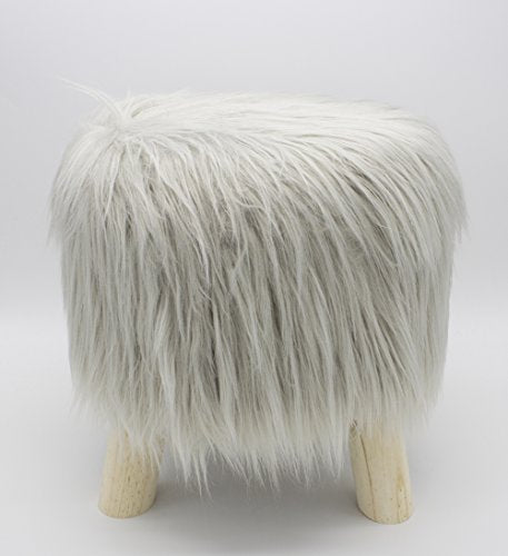 Fennco Styles Mongolian Long Hair Faux Fur Footrest Stool Small Footstool Ottoman