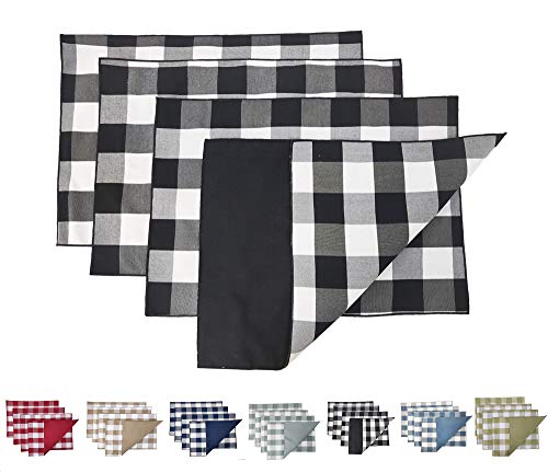 Fennco Styles Buffalo Check Double Layers Reversible Placemats 14" W x 20" L, Set of 4 - Handmade in USA - Plaid Table Mats for Everyday Use, Banquet, Holiday, Family Gathering, Special Occasion