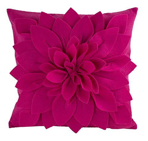 Fennco Styles Sara's Garden Collection Contemporary Dahlia Petal 17 Inch Square Decorative Throw Pillow Case – Fuchsia Throw Pillow for Couch, Bedroom and Living Room Décor