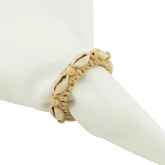 Fennco Styles Handmade Seashell Water Hyacinth Napkin Rings, Set of 4 - Natural Coastal Napkin Holders for Home, Dining Table, Banquets, Holidays and Special Events