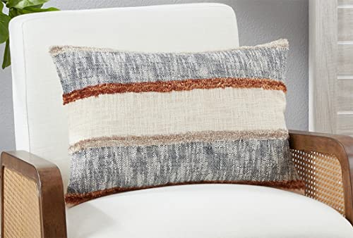 Fennco Styles Stripe Tufted Cotton Decorative Lumbar Throw Pillow Cover 16" W x 24" L - Multicolor Woven Rectangle Cushion Case for Home, Couch, Living Room, Bedroom, Office and Holiday Décor