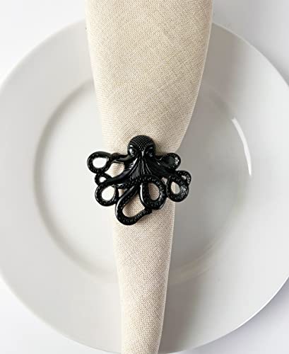 Fennco Styles Coastal Octopus Metal Napkin Rings, Set of 4 - Gold Nautical Napkin Holders for Home Décor, Dining Table, Banquets, Family Gathering and Special Occasions