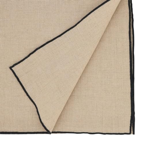 Fennco Styles Stonewashed Stitch Border Table Runner 16" W x 72" L - 100% Linen Solid Color Table Cover for Home, Dining Table Décor, Holidays, Banquets, and Special Occasions