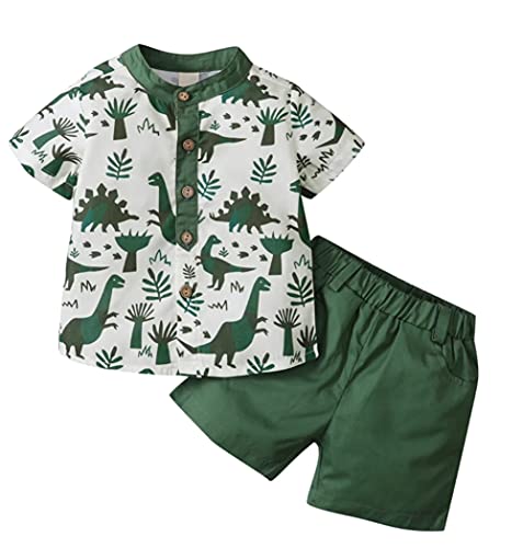 Styles I Love Toddler Little Boys Green Dinosaurs Printed Henley Shirt and Shorts 2pcs Short Sleeve Outfit Summer Clothes