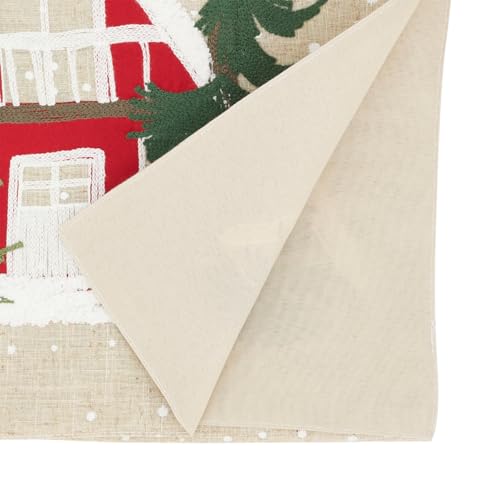 Fennco Styles Snow House Christmas Table Runner 16" W x 70" L - Natural Linen Blend Table Cover for Winter Holiday, Home Décor, Banquet, Family Gathering, Holiday and Special Occasion