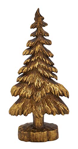 Fennco Styles Resin Gold Vintage Christmas Tree Figurine - Tabletop Small Tree for Christmas, Holiday, Home, Desk, Mantel and Office Décor