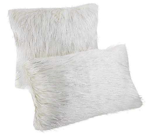 Fennco Styles Holiday Christmas Decorative Exquisite Faux Fur with Silver Metallic Thread Throw Pillow - 2 Colors