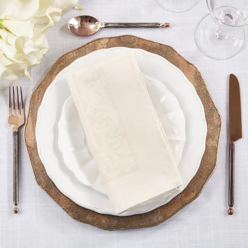Fennco Styles Ecru Jacquard Floral Tablecloth 65" W x 90" L Rectangle Flower Table Cover