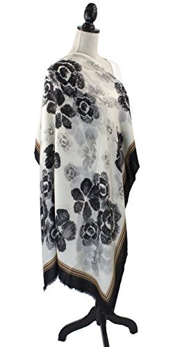 stylesilove Women Vintage Flower Frayed Edges Oversized Scarf Soft Shawl