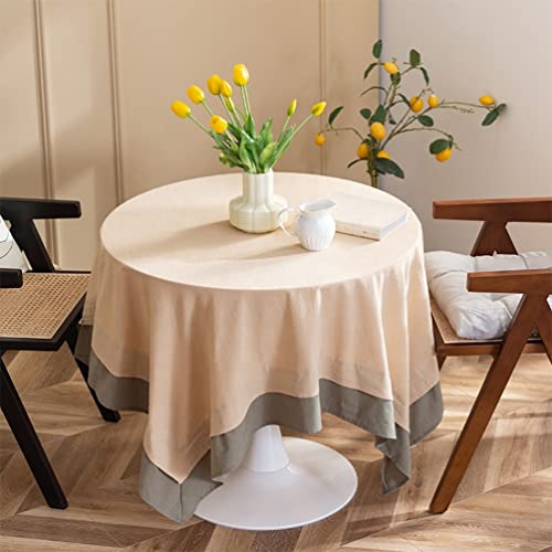 Fennco Styles Natural & Green Double Layer Cotton Tablecloth 60" W X 72" L - Two-Tone Rectangle Table Cover for Everyday Use, Banquets, Family Gathering and Special Events