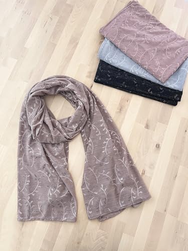 stylesilove Women Shimmering Jacquard Floral Scarf Silver Thread Flower Scarves Ultra Lightweight Soft Shawl Neck Wraps