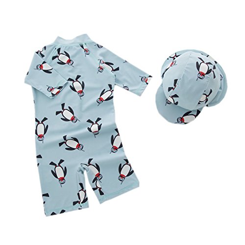 stylesilove Little Boys Cute Penguin One-Piece Rash Guard with Sun Hat 2 pcs Green Swimsuit Beach Swimwear