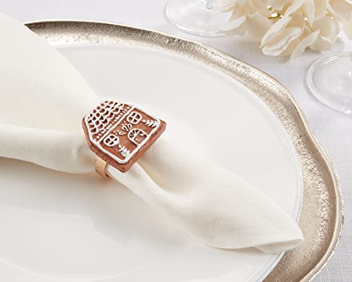 Fennco Styles Christmas Gingerbread Star Design Napkin Rings, Set of 4 - Brown Festive Napkin Holders for Home Décor, Winter Festivals, Family Dinner, Banquets and Special Events
