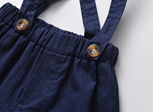 stylesilove Little Boys Short Sleeve Plaid Shirt and Suspender Bottom, Bowtie 3pcs Gentleman Suit Set Cotton Overalls Outfit