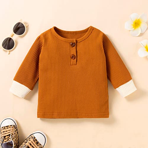 stylesilove Baby Boys Girls Solid Long Sleeve Henley Top & Pants 2pcs Set Unisex Toddler Ribbed Cotton Outfit