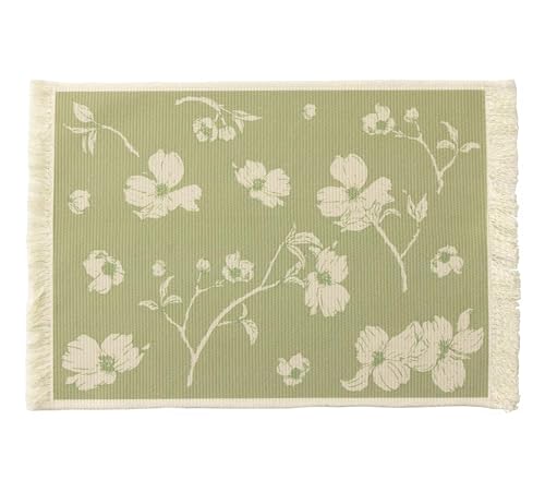 Fennco Styles Floral Printed with Fringe Placemats 14" W x 19" L, Set of 4 - Yellow Flower Table Mats for Dining Room, Banquets, Family Gatherings, and Holidays