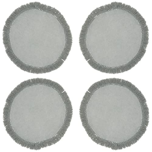 Fennco Styles Stonewashed Fringe Design 100% Linen Placemats 13" Round, Set of 4 - Blue-Grey Table Mats for Christmas, Holiday, Dining Table, Everyday Use, Banquets and Special Occasion