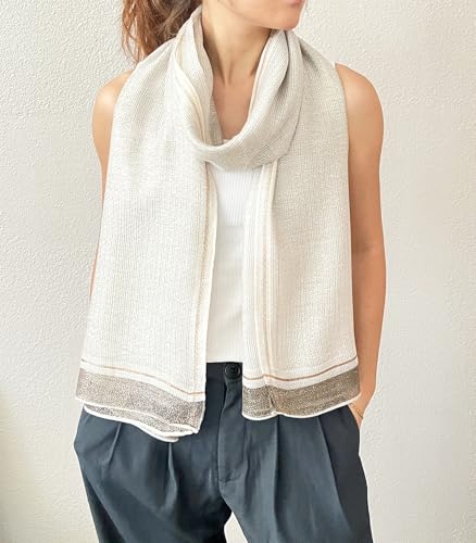 stylesilove Women Shimmering Striped Scarf Silk-like Scarves Ultra Lightweight Soft Shawl Neck Wraps