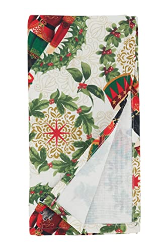 Fennco Styles Nutcracker Holiday Tablecloth 65" W X 84" L - Red & Green Solider Print Festive Table Cover for Christmas Décor, Dining Room, Banquet, Family Gathering and Special Events