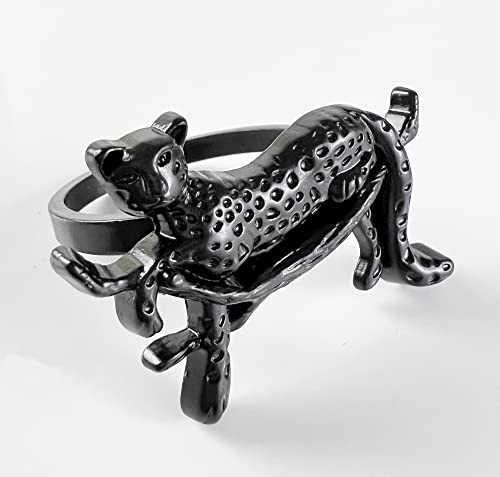 Fennco Styles Leopard Metal Napkin Rings, Set of 4 – Bronze Animal Napkin Holders for Home Décor, Dining Table, Family Gathering, Themed Party, Banquet and Special Occasion