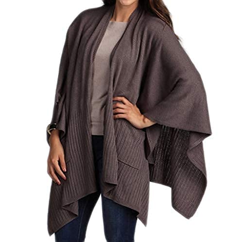 Taleen Chic Knitted Slate Poncho Cape Shawl Wrap with Pockets
