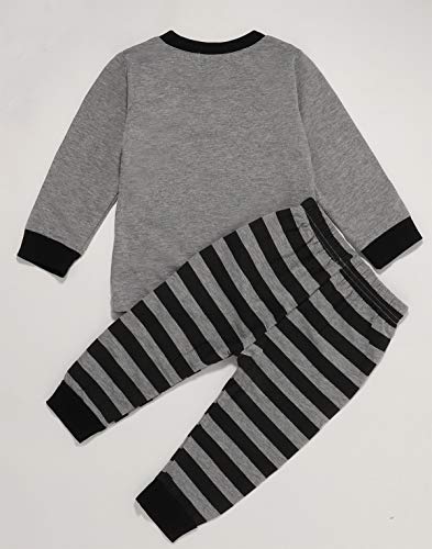 Styles I Love Baby Boys Grey Dinosaur T-Shirt and Stripe Pants 2pcs Long Sleeve Cotton Outfit