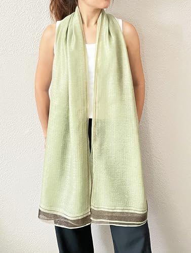 stylesilove Women Shimmering Striped Scarf Silk-like Scarves Ultra Lightweight Soft Shawl Neck Wraps