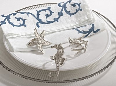 Fennco Styles Elegant Nautical Design Silver Napkin Rings, Set of 4 (Starfish)